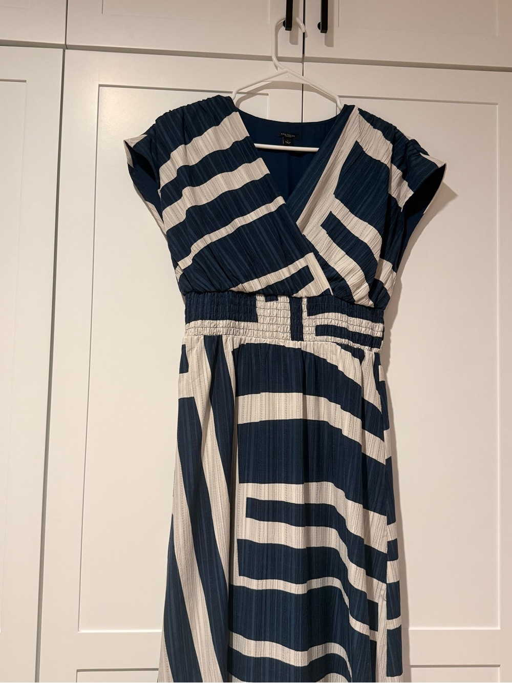 Ann Taylor Navy and White Striped Midi Dress
